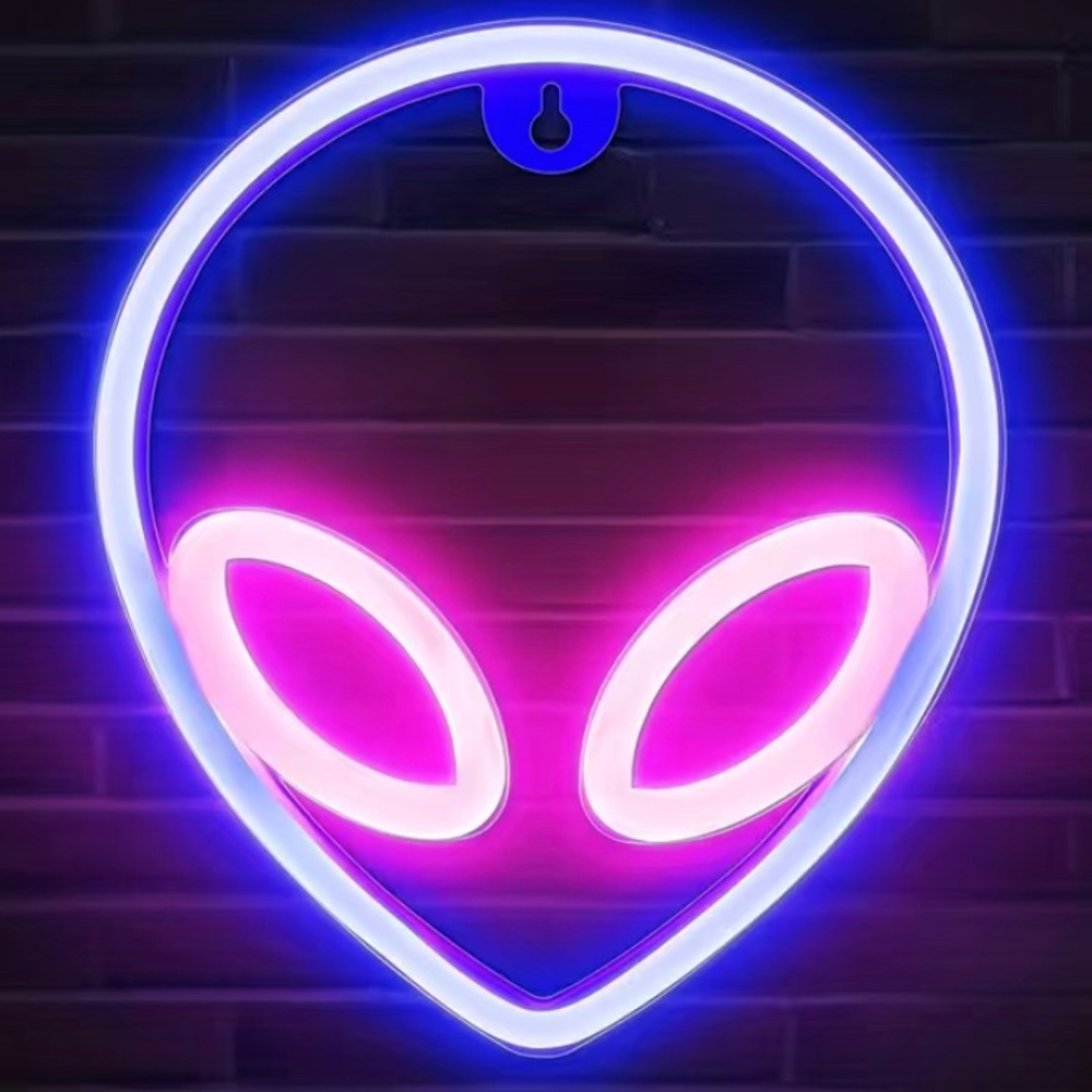 Neon Alien LED Battery/USB Powered Light 8.66x7.67in Sign Wall Decor Gaming Room